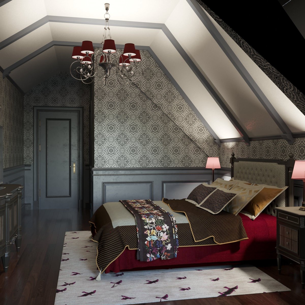 Интерьер спальни на мансарде