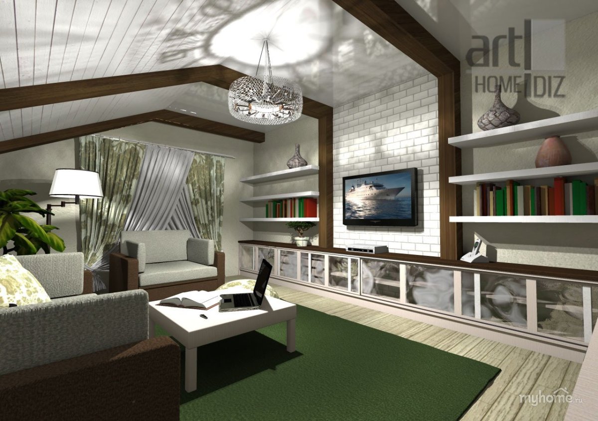 Мансарда с гостиной и спальней