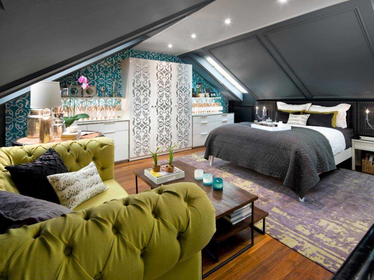 Декор спальни на мансарде