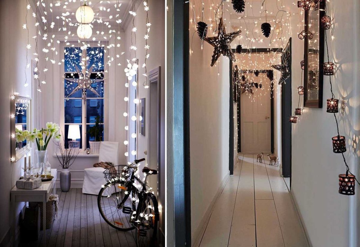 Уютная комната с гирляндами