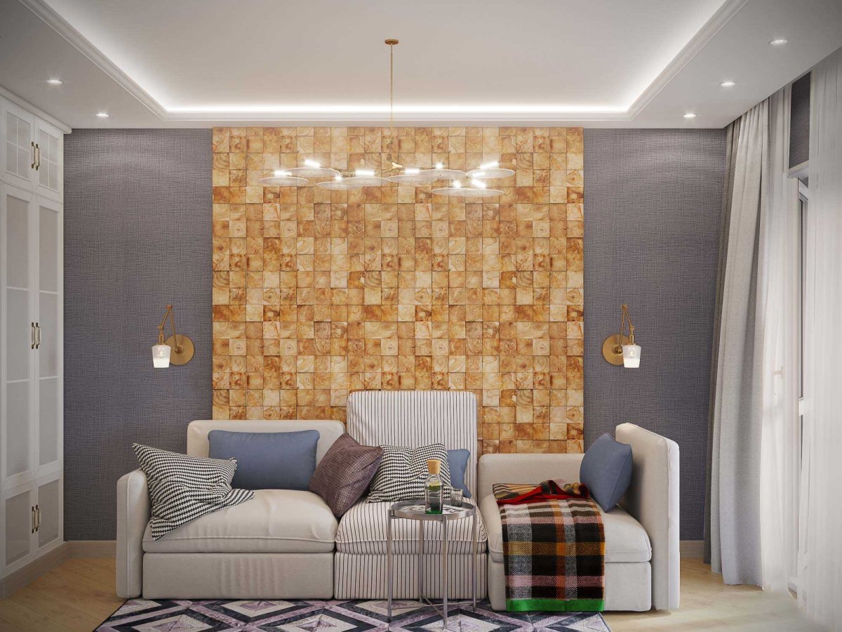 Гостиная с серыми обоями