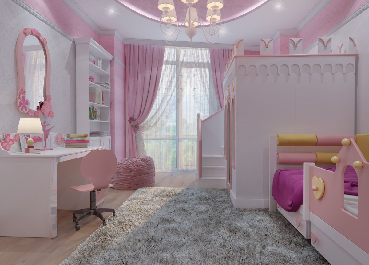 Серо розовая комната для девочки