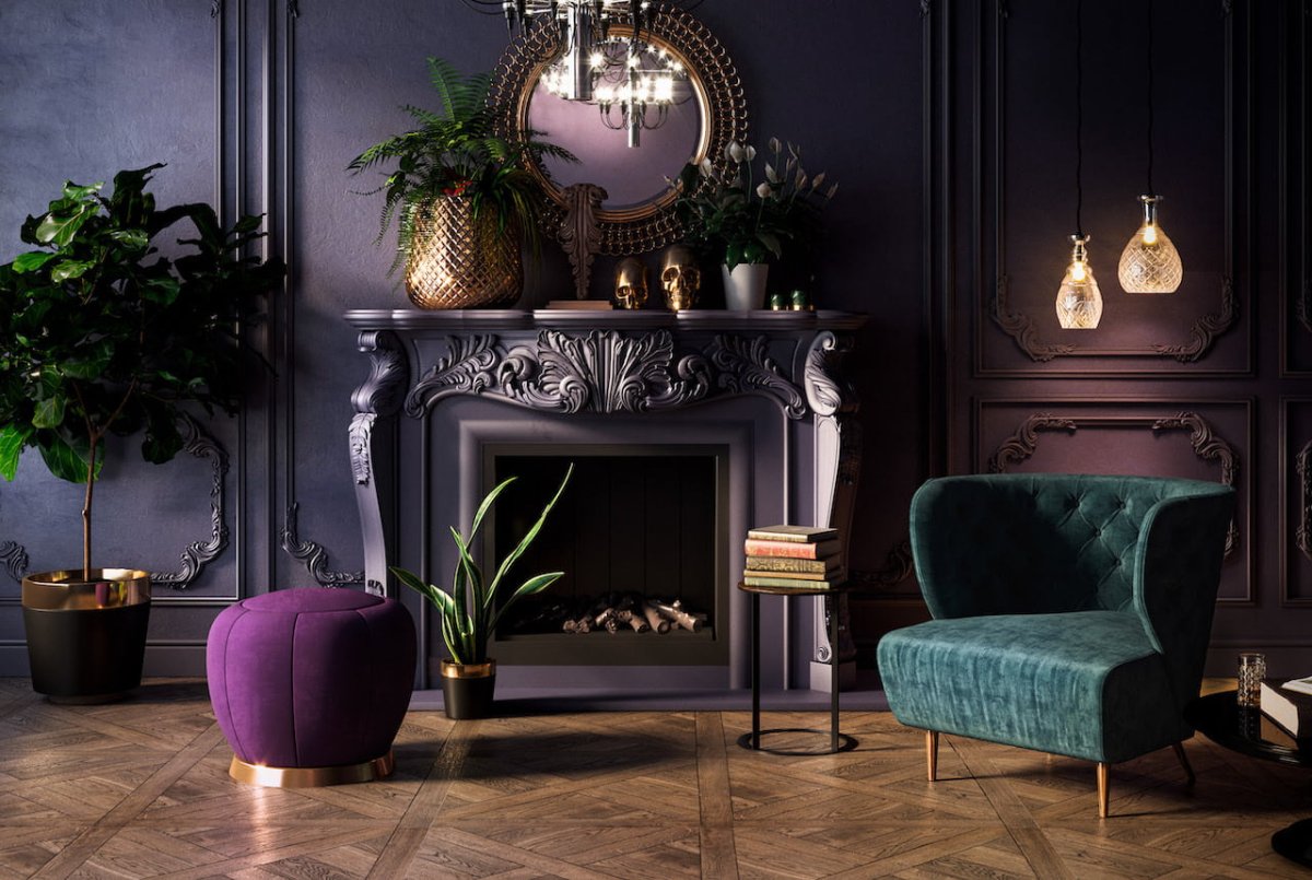 Черный камин в интерьере