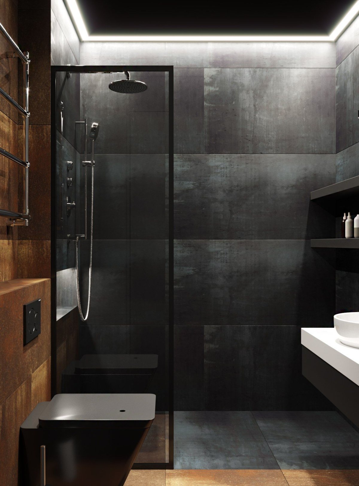 Ванная комната в темных тонах