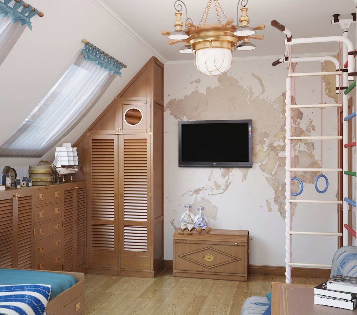 Комната на мансарде для подростка