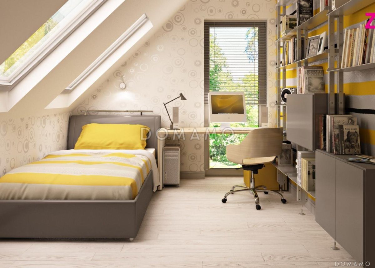 Комната на мансарде для подростка девочки