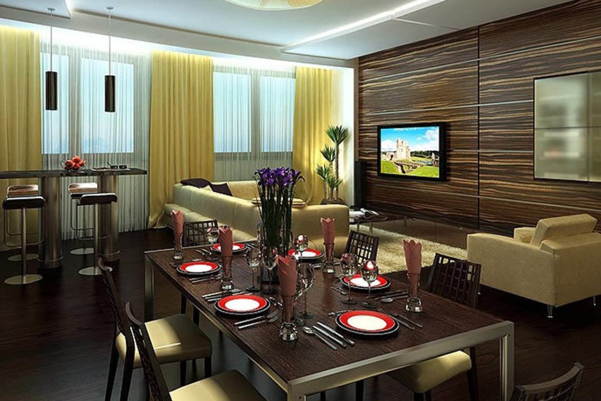 Интерьер столовой гостиной