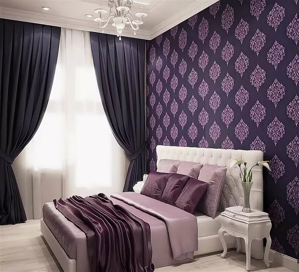 Фиолетовые обои для стен в спальню