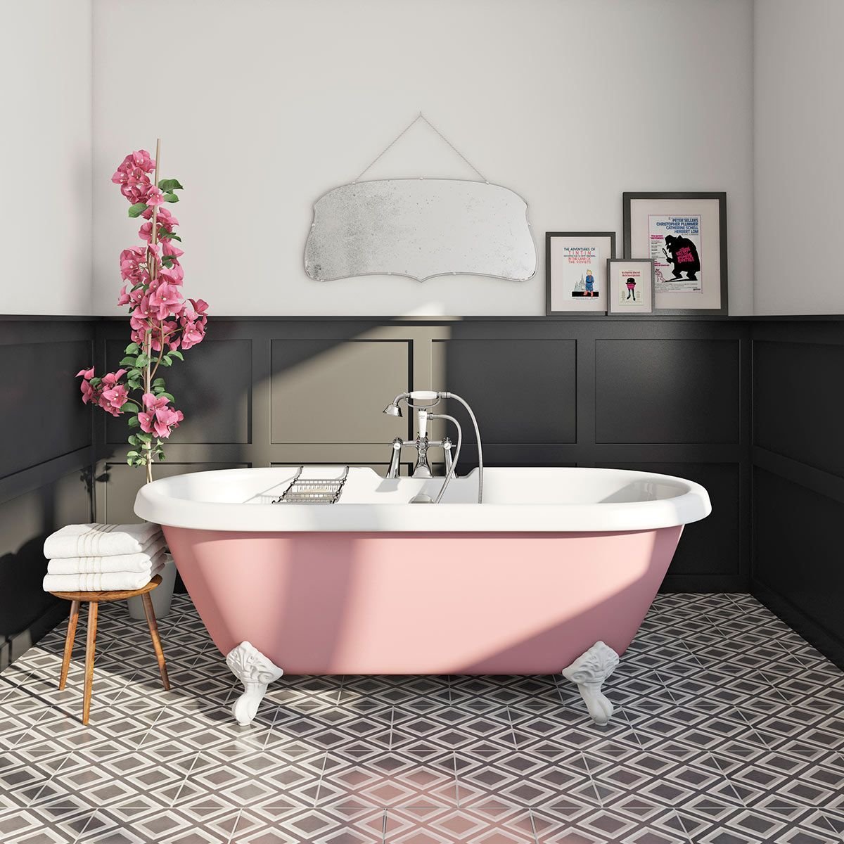 Серо розовая ванная комната