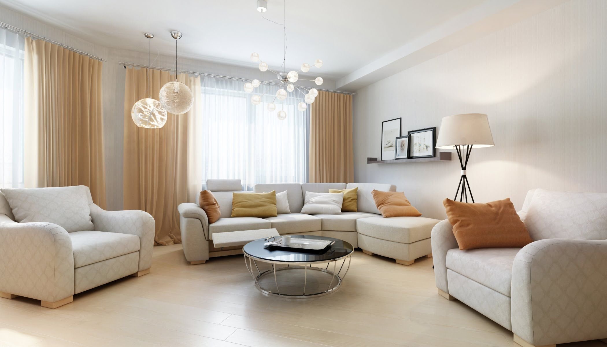 Светлый диван в интерьере гостиной - 54 фото