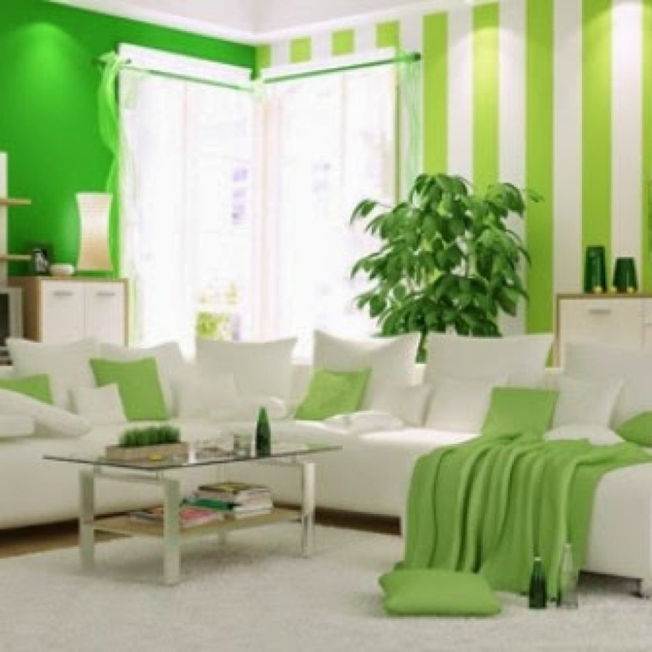 Интерьер гостиной в зеленых тонах