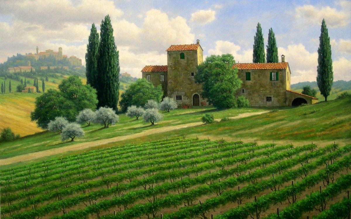 Тоскана холмы кипарисы