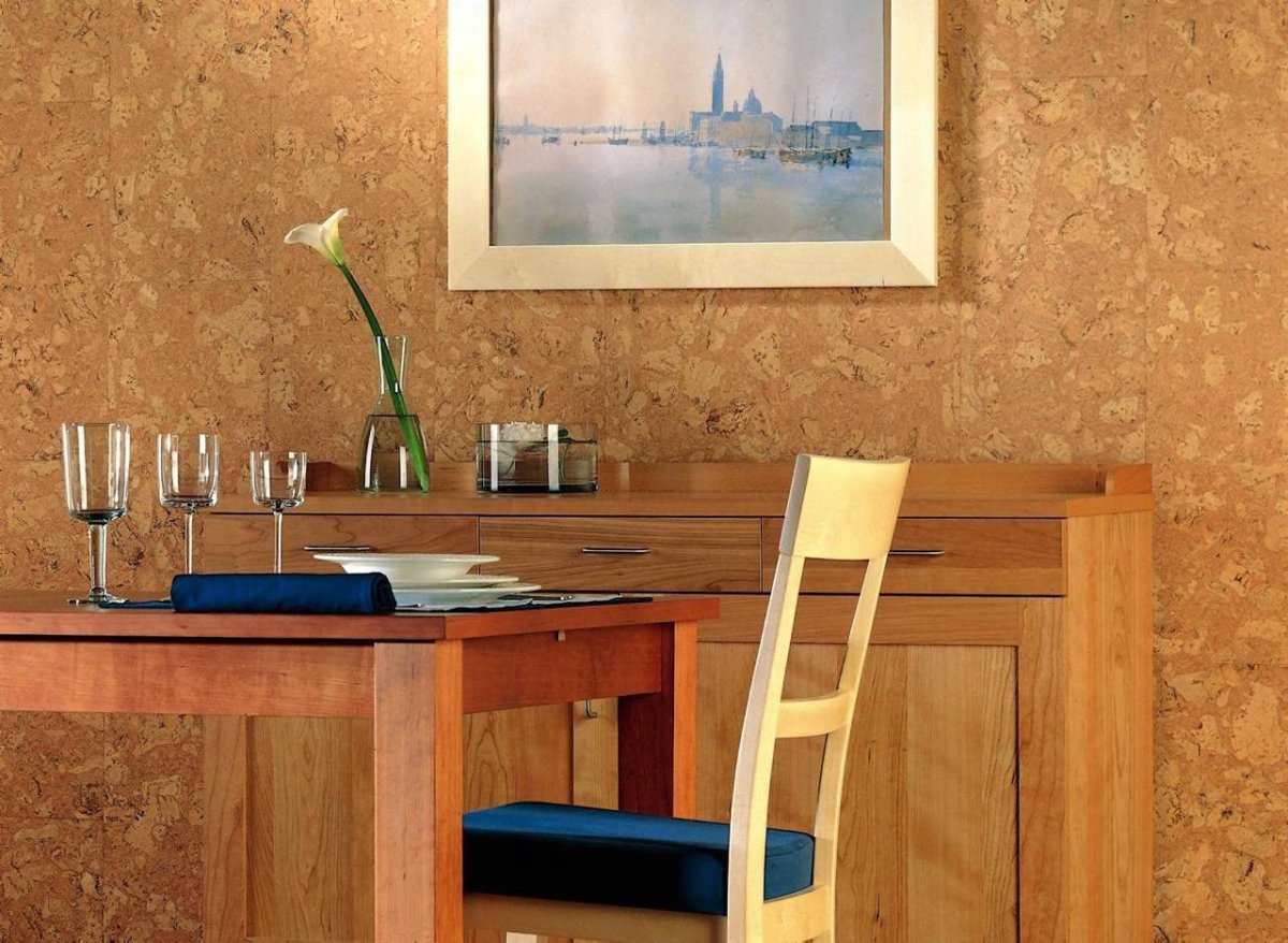 Отделка стен пробкой на кухне