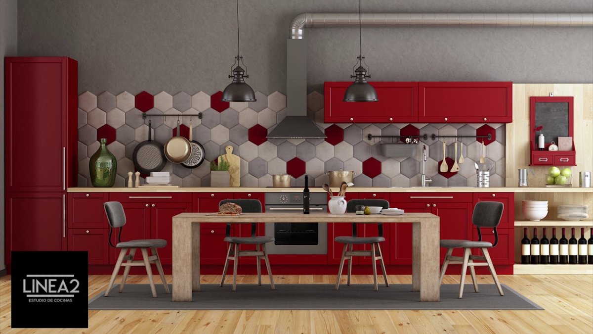 Отделка стен на красной кухне