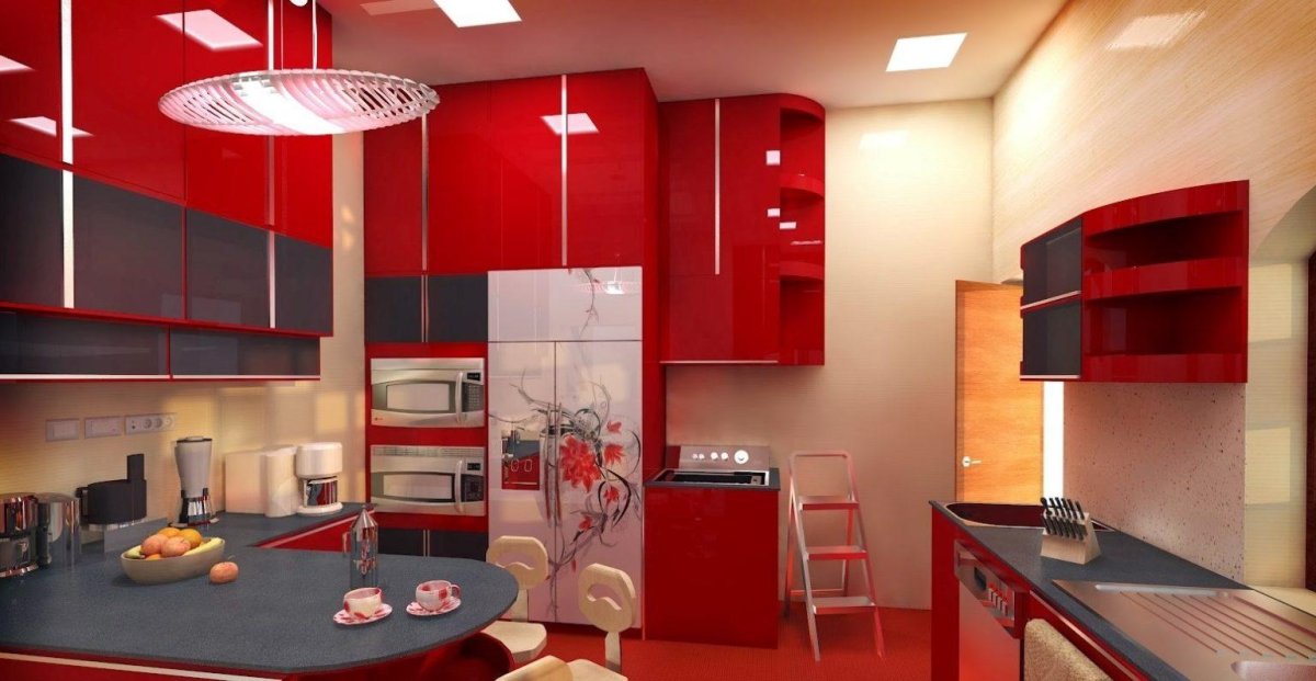 Маленькая кухня с красными стенами