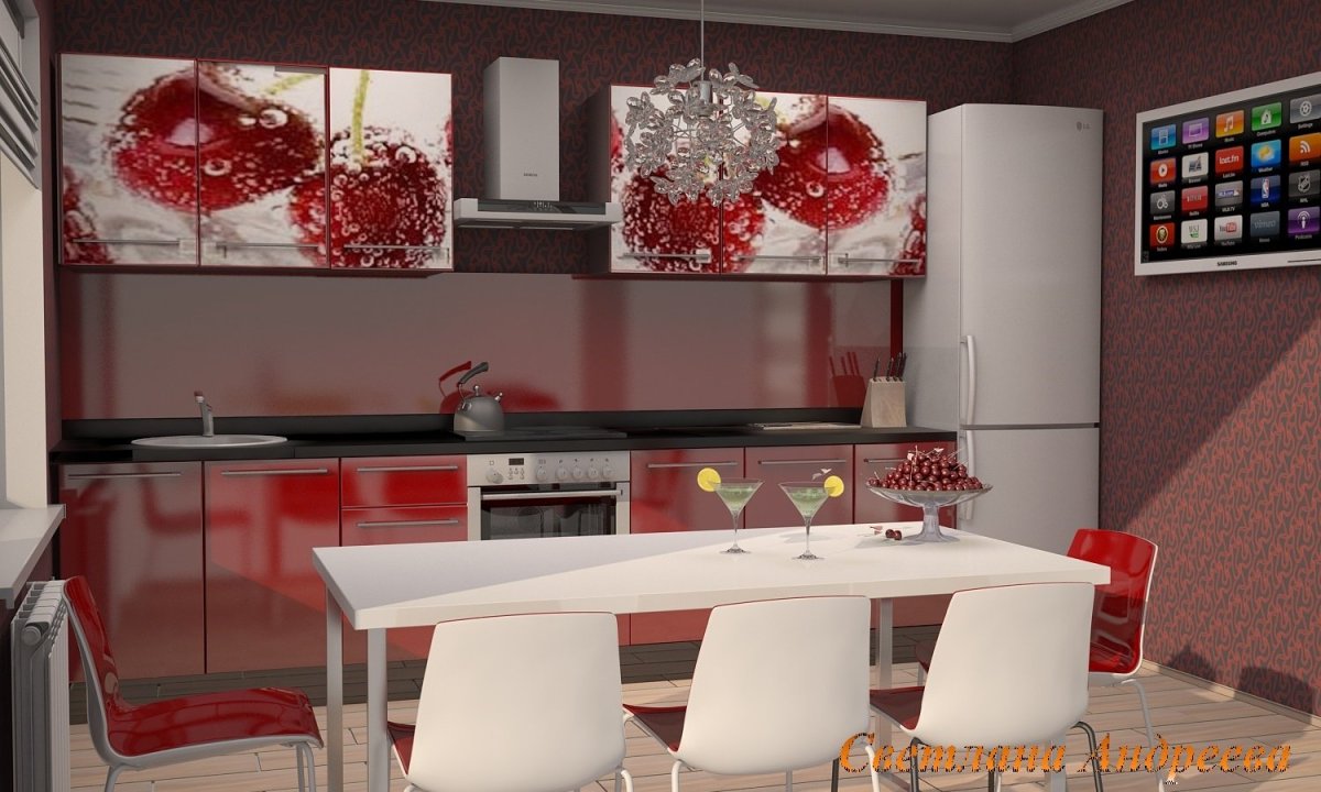 Фотообои к бордовой кухне