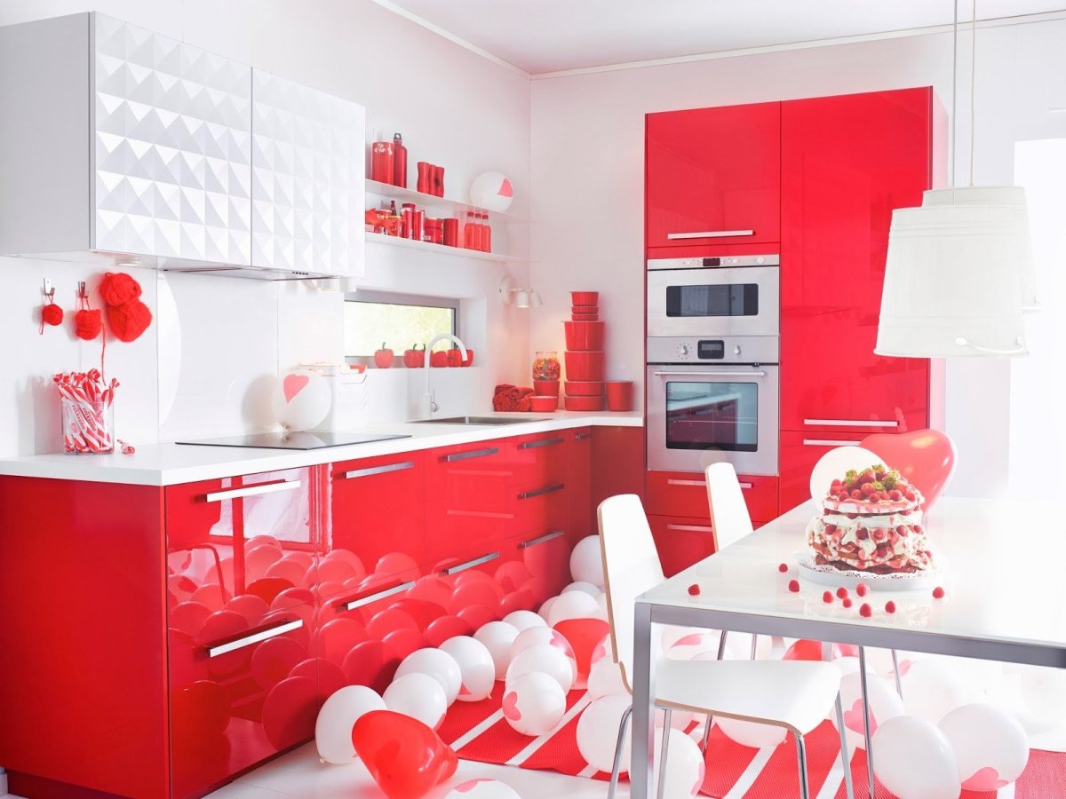 Кухня красно белая икеа
