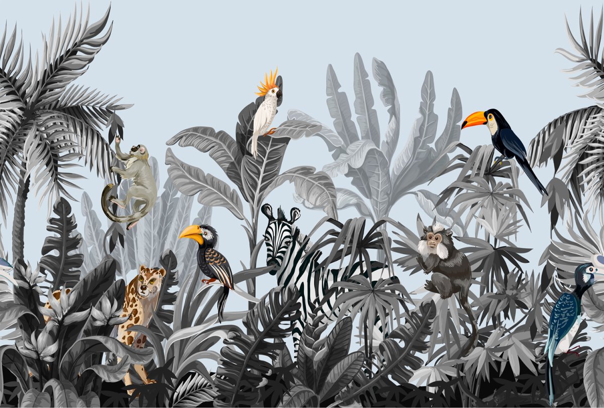 Черно белые фотообои джунгли