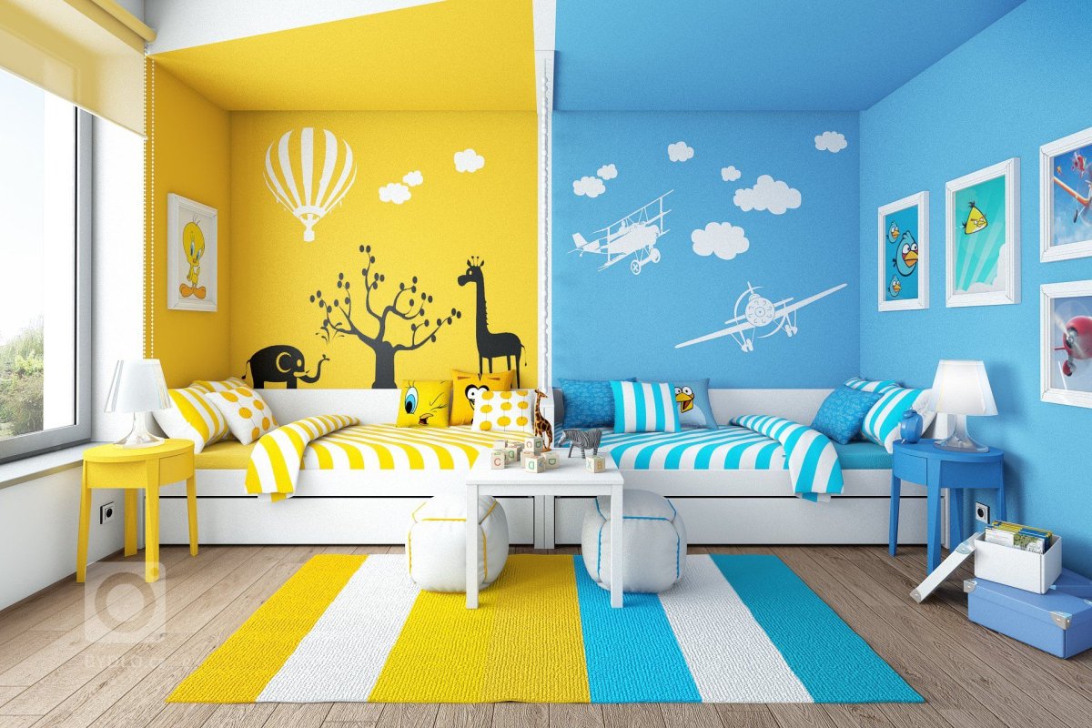Сине желтая детская комната