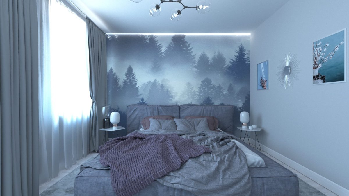 Спальня в голубых тонах