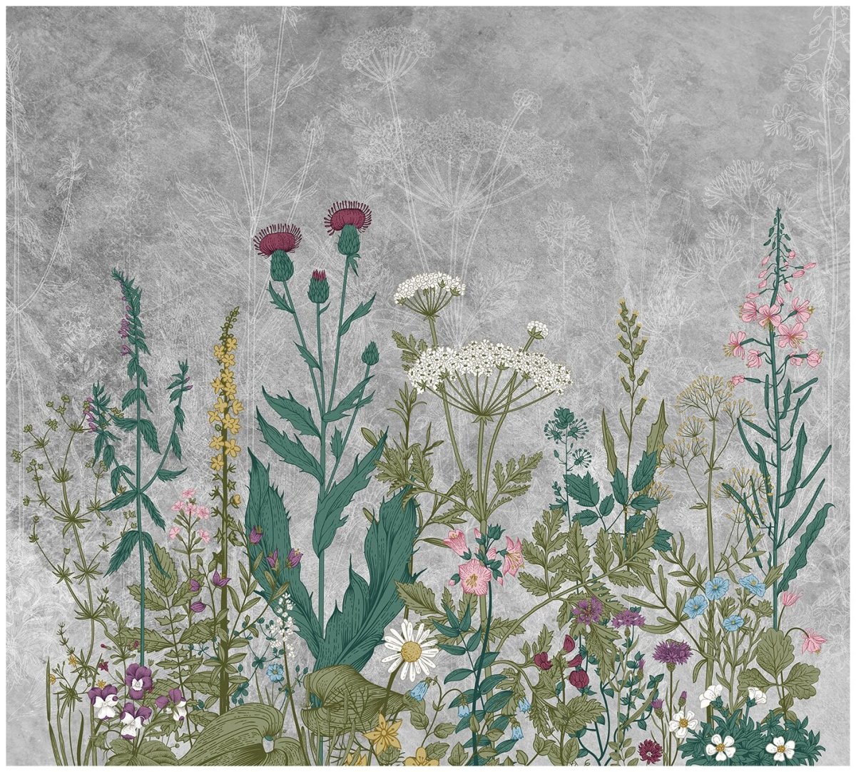 Бежевые обои с полевыми цветами