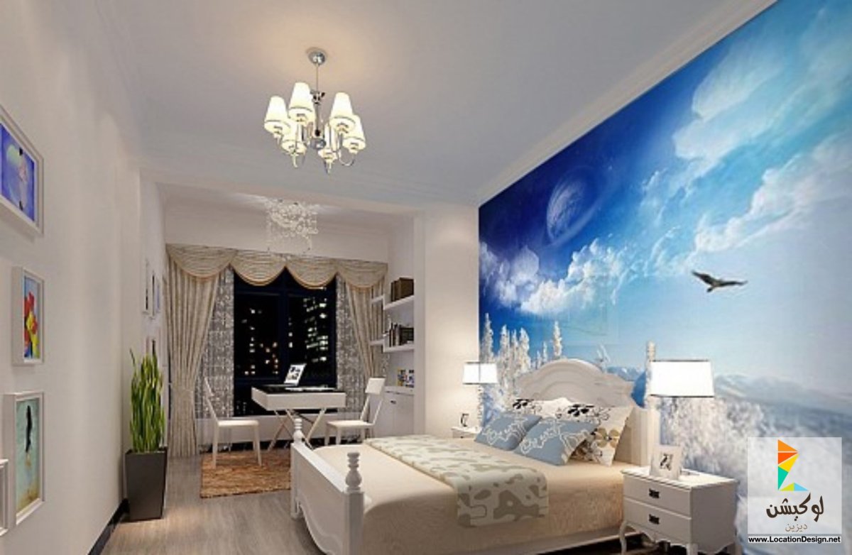 Светлые фотообои в спальню