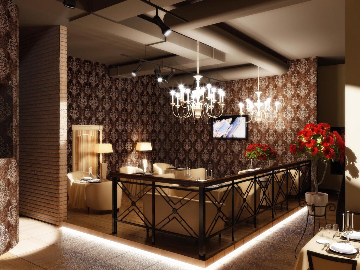 Зеркальная плитка в кафе лофт