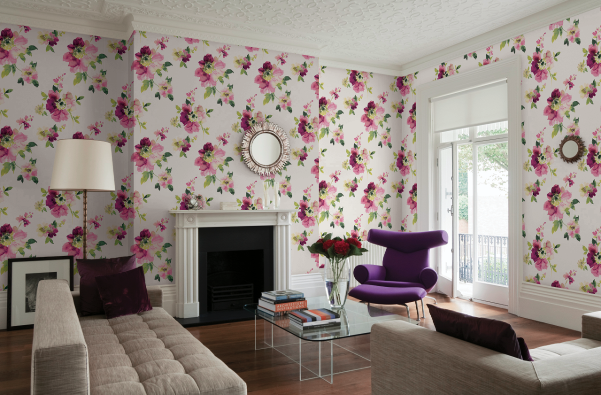 Обои с большими цветами в интерьере