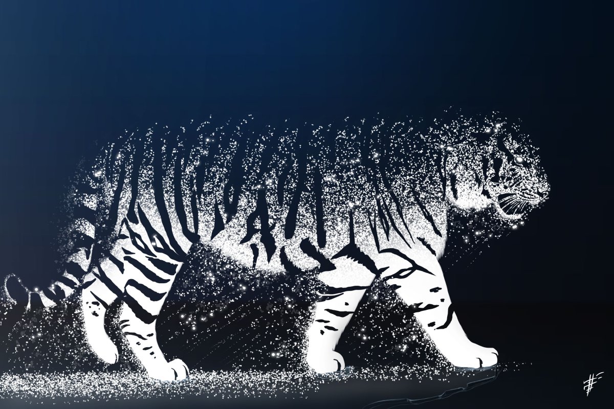 Белый тигр красками