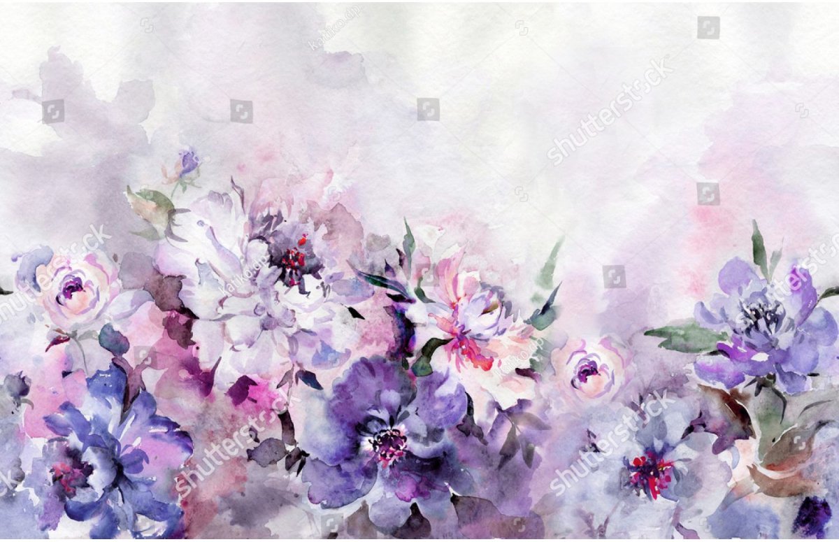 Сиреневые цветочки акварель