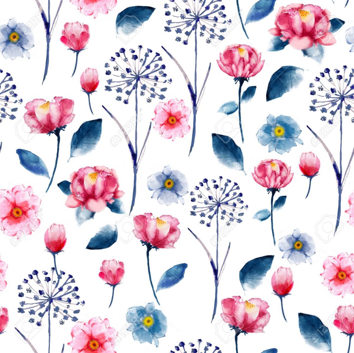 Акварель цветы узор бесшовный