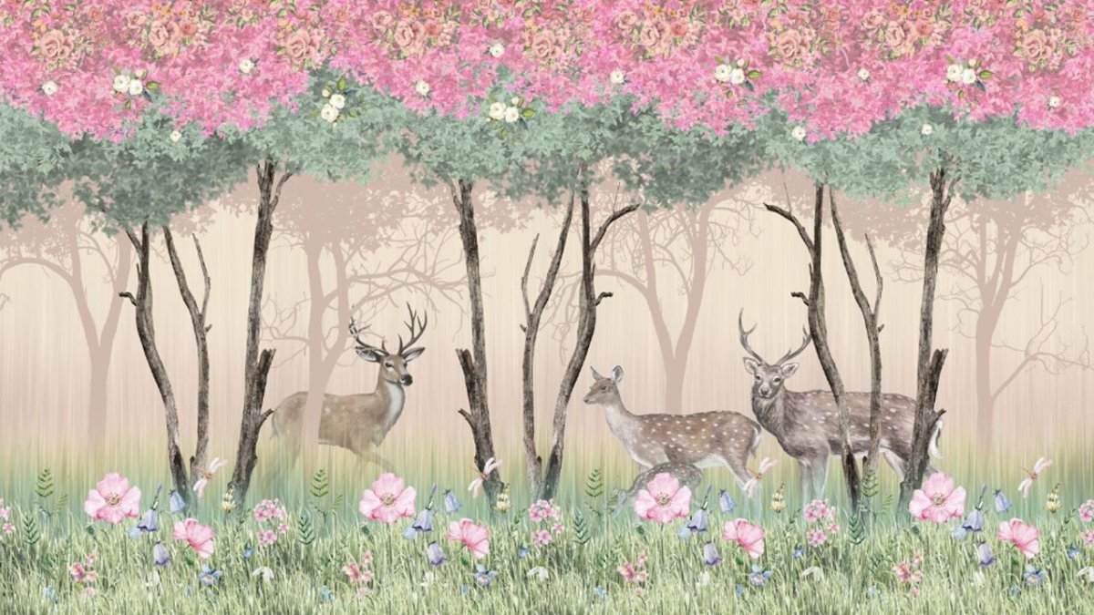 Affresco олени в лесу