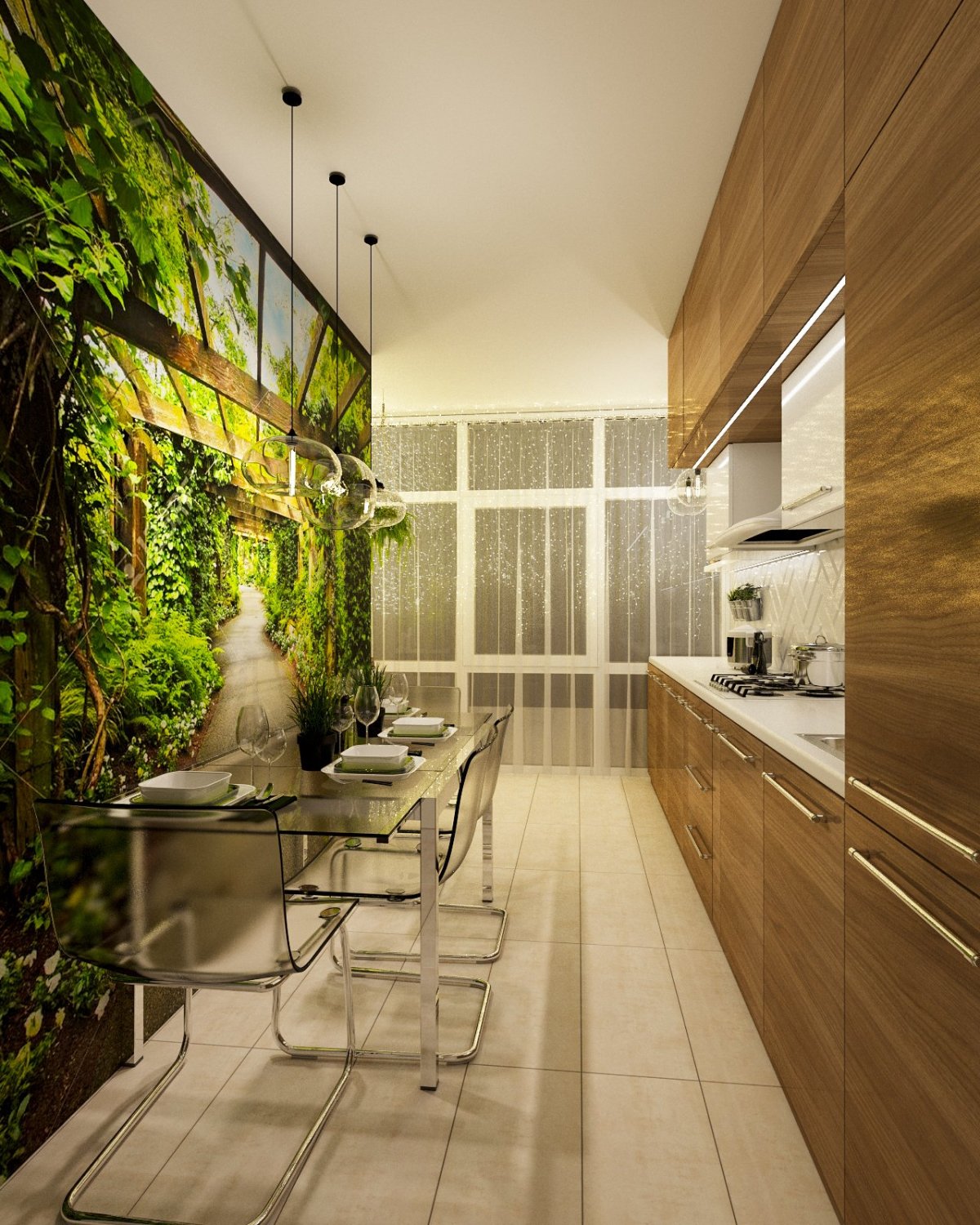 Зелень в интерьере кухни