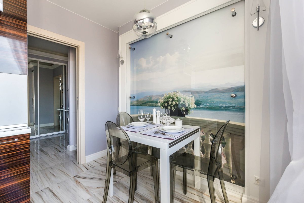 Фотообои на кухню обеденная зона расширяющие пространство море