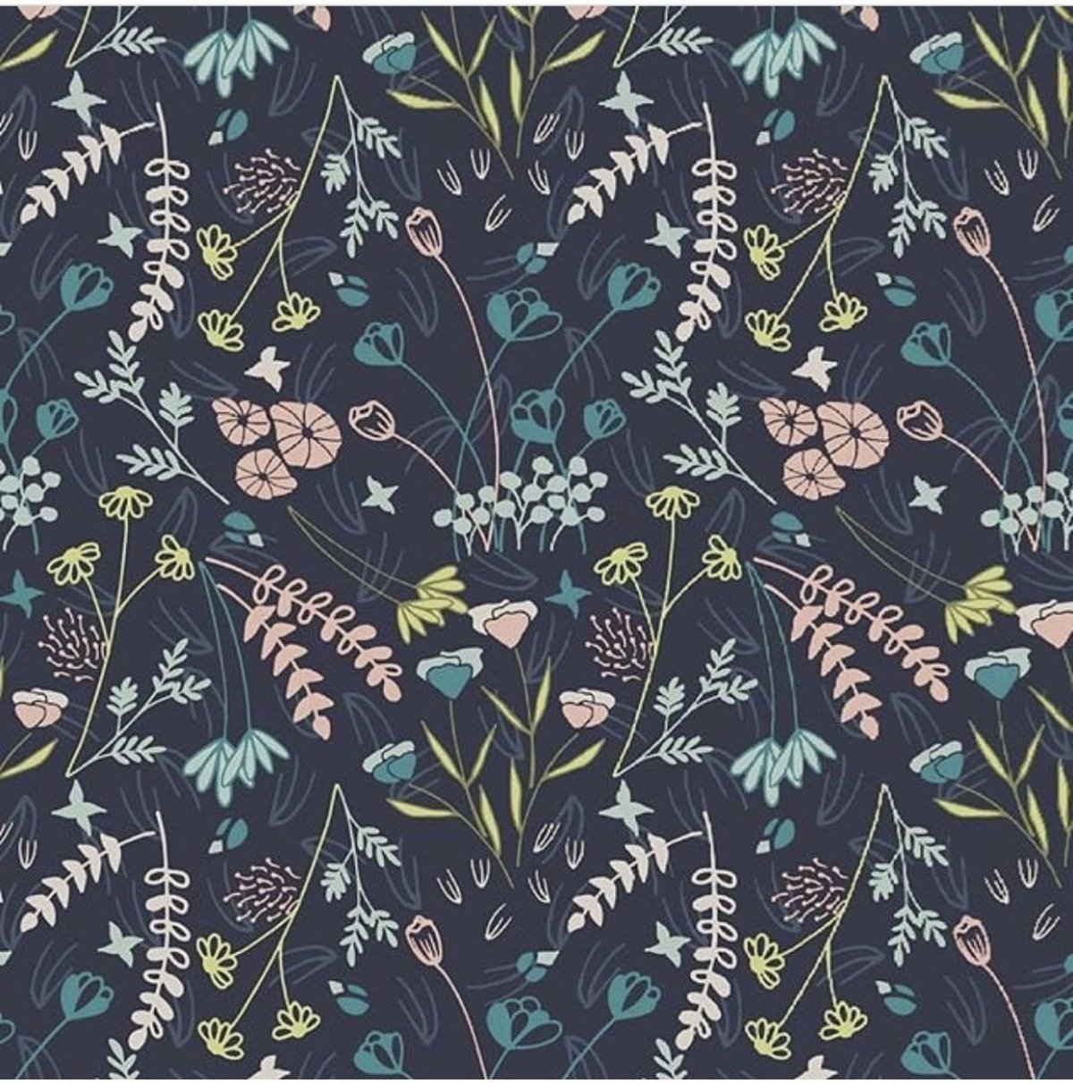 Темные обои с растительным принтом