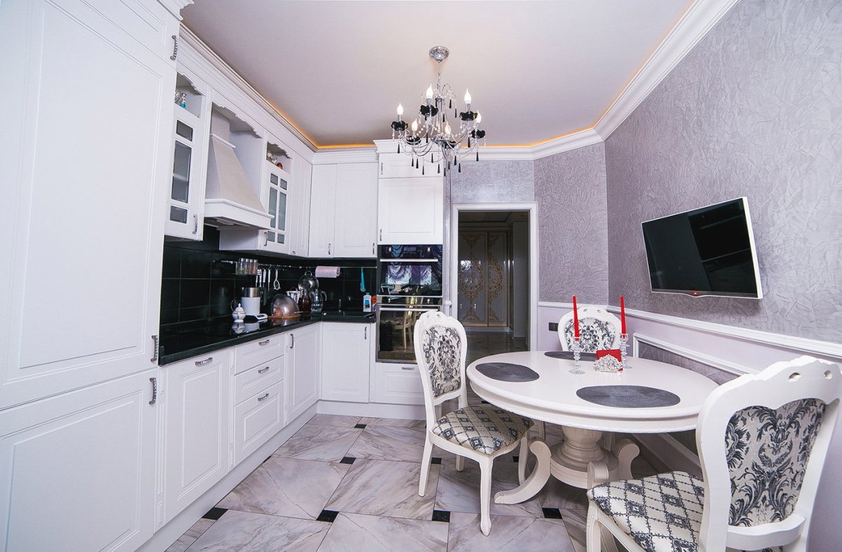 Обои на кухню под белую кухню