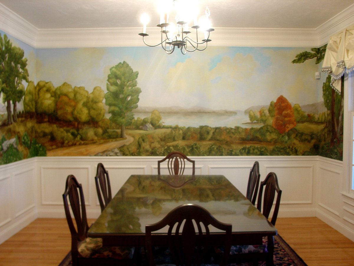 Угловые фотообои на кухню возле стола