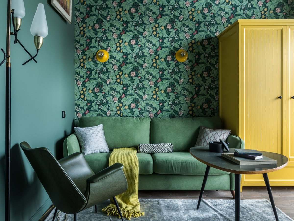 Сочетание желтого и зеленого в интерьере