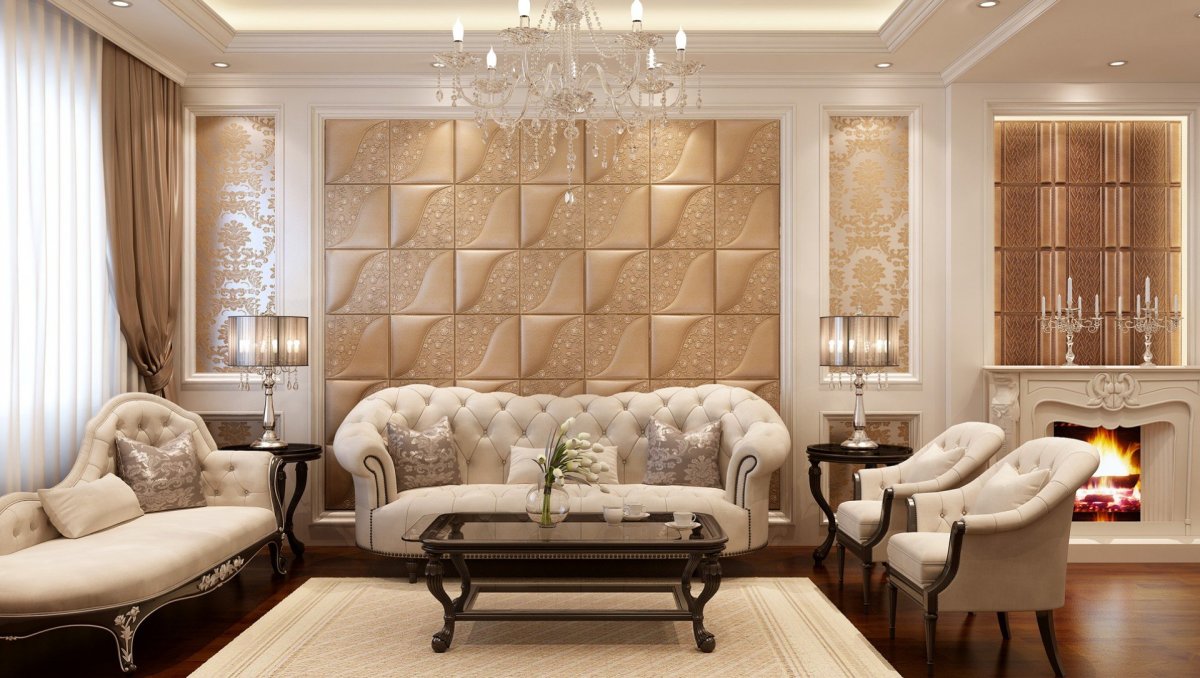 Мягкие стеновые панели в гостиной