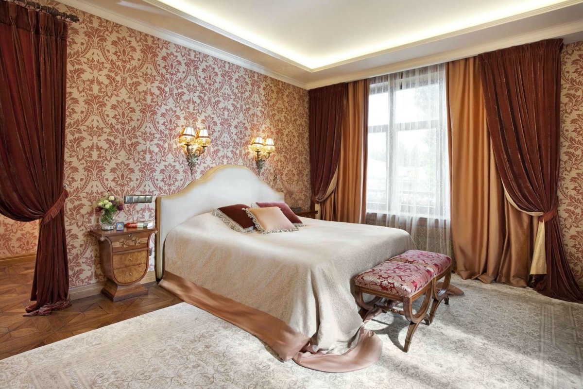 Шторы в интерьере спальни