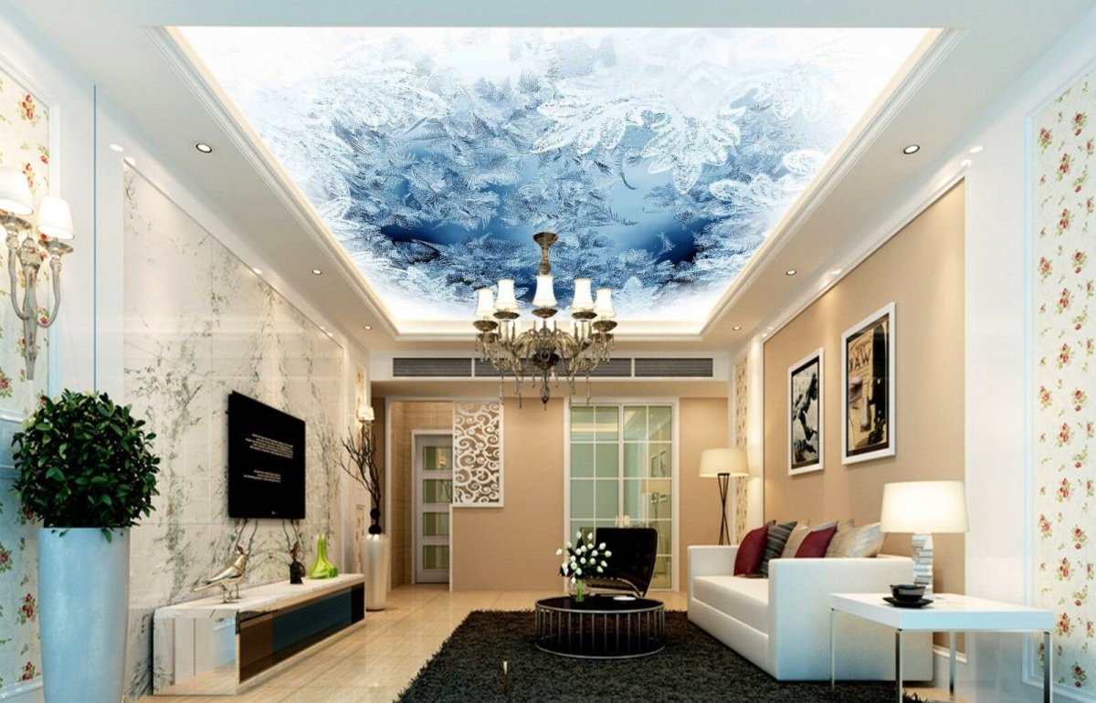Обои на потолок в зал