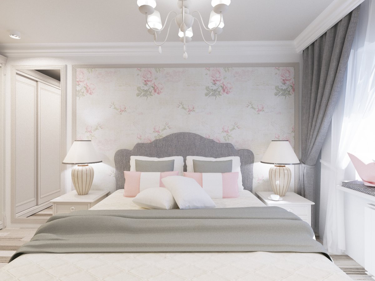 Обои для спальни комбинированные пастельных тонах