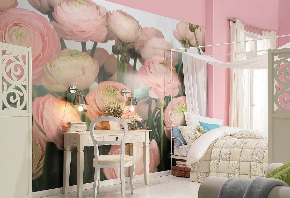 Фотообои детская спальня крупные цветы