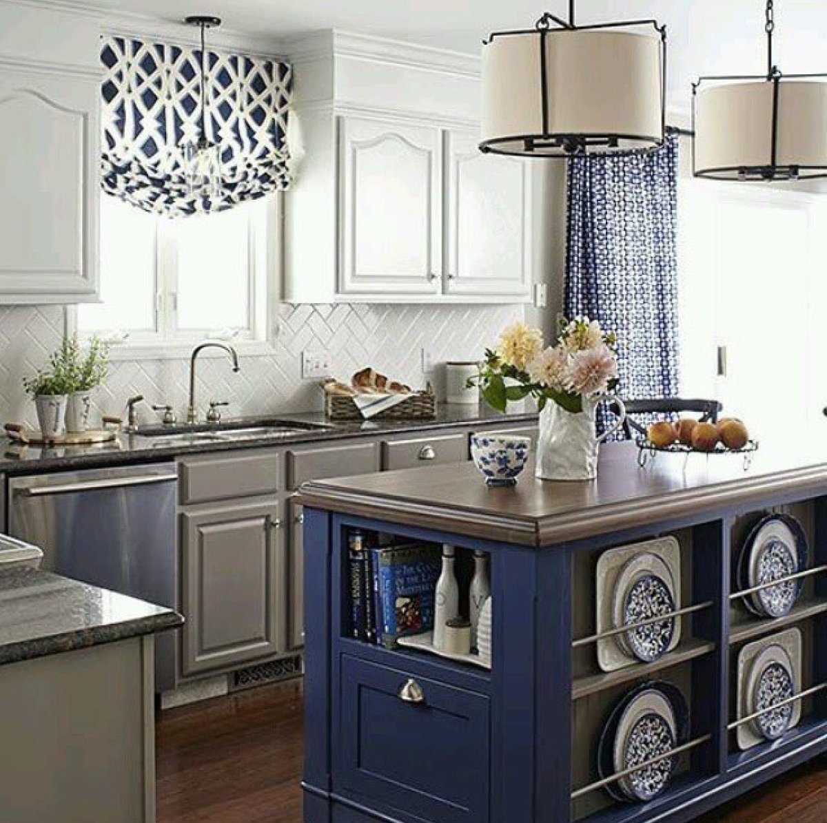 Кухня серо синего цвета