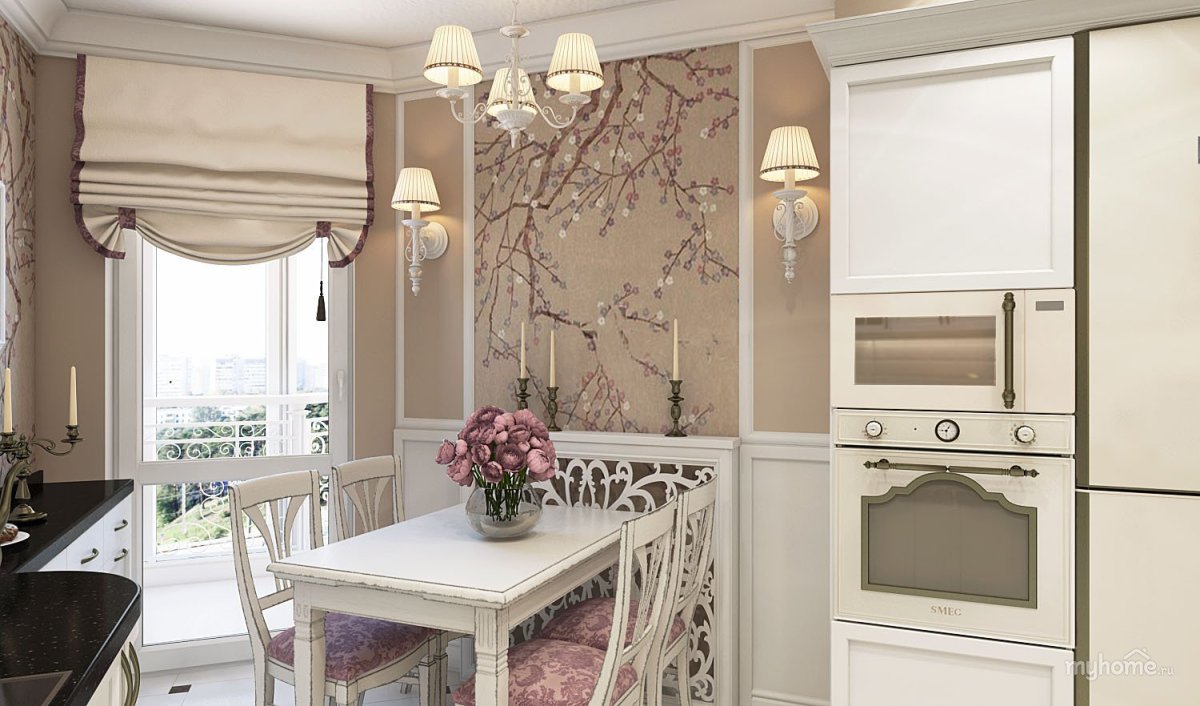 Римская штора на кухне в стиле Неоклассика