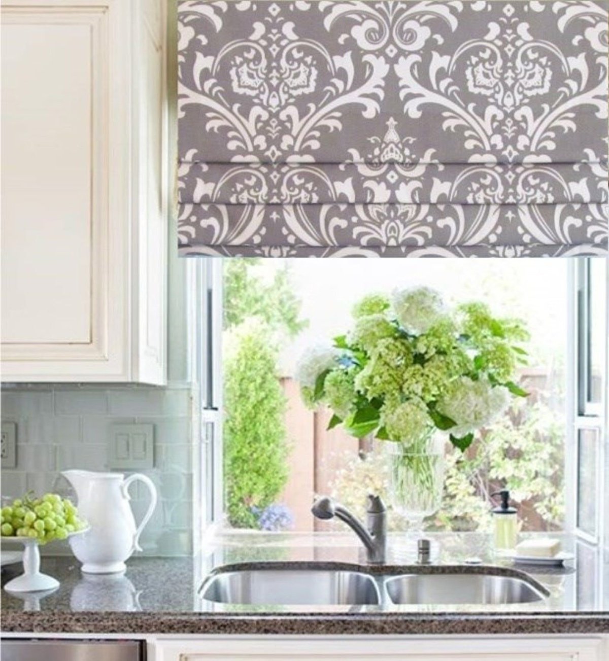 Занавеска для кухни белая с рисунком