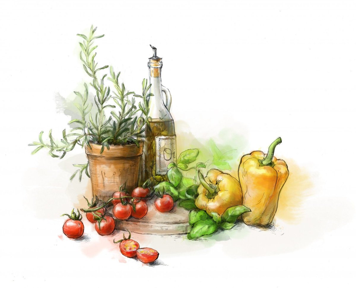 Натюрморт на кухню акварелью