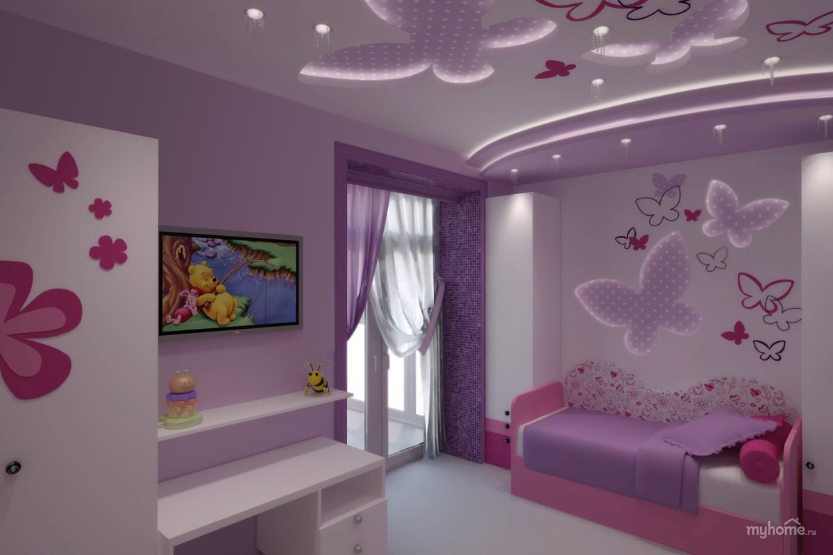 Натяжные потолки для спальни девочки