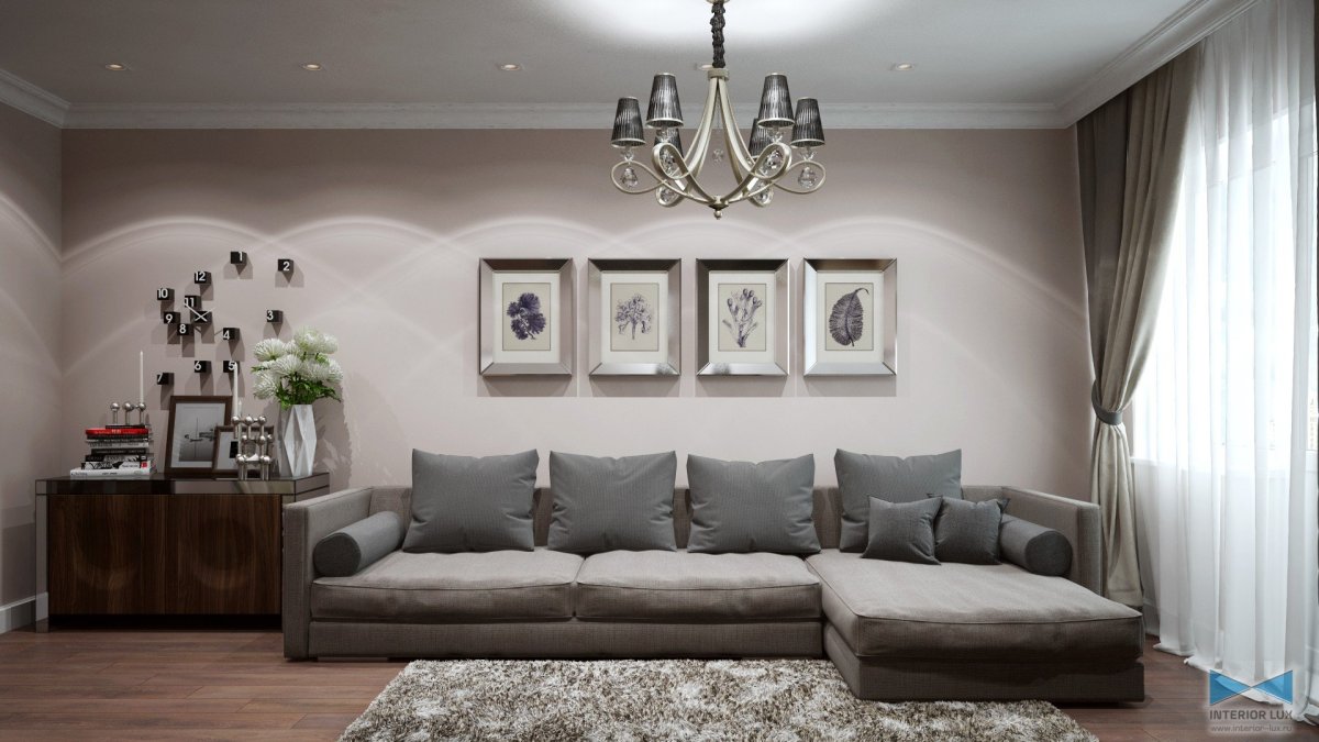 Однотонные стены в гостиной