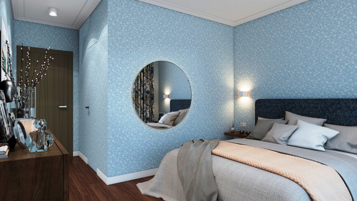 Голубые обои для стен в спальню